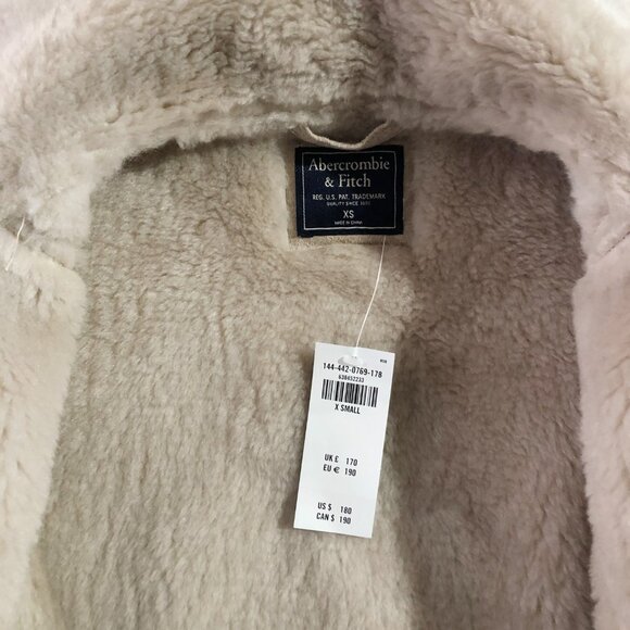 NWT Abercrombie and Fitch Moto Jacket Womens Size XS Beige Suede Faux Shearling - Picture 5 of 8